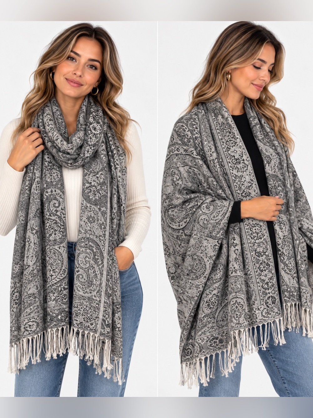 Gray Paisley Scarf Wrap